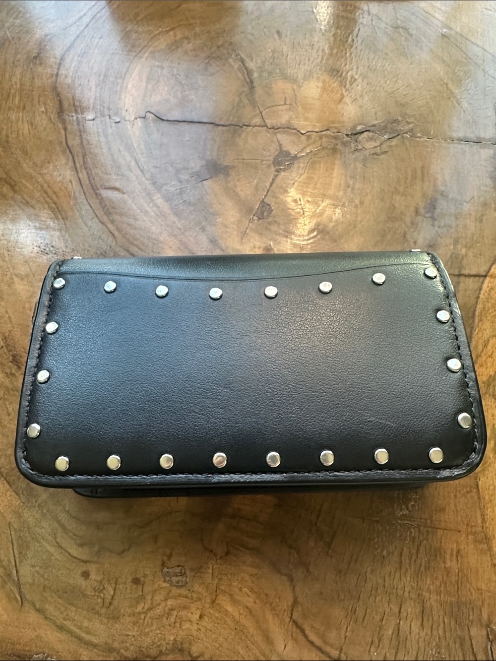 Coach Black Leather Studded Compact Wallet with Silver Accents - Picture 2 of 6